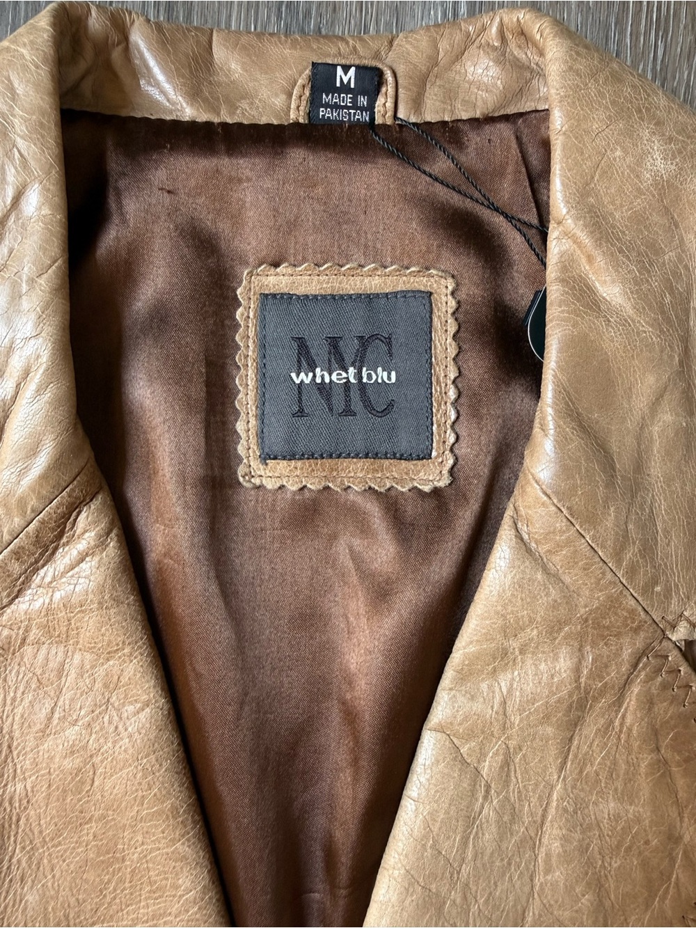 NYC Vintage Y2K Tan Leather Blazer Jacket Size Medium - Picture 6 of 7